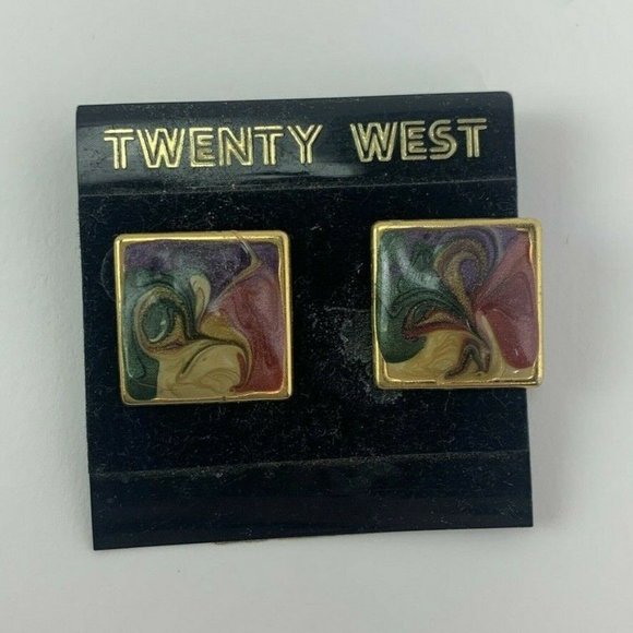 Vintage Twenty West Enamel Swirl Pierced Earrings - Picture 1 of 5